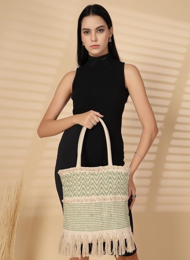 ENSAC حقيبة يد نسائية من إنساك بتصميم بوهيمي مزينة بشراشيب | حقيبة كتف منسوجة متعددة الاستخدامات | حقيبة واسعة وخفيفة الوزن مناسبة للسفر والجامعة والاستخدام اليومي - Image 3